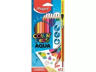 Akvarell 12 darabos ceruza készlet, háromszögletű, ecsettel, MAPED