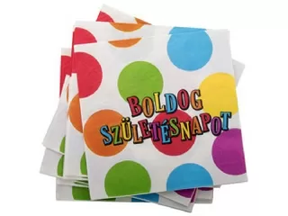 Csíkos-pöttyös Boldog Születésnapot szalvéta 33x33