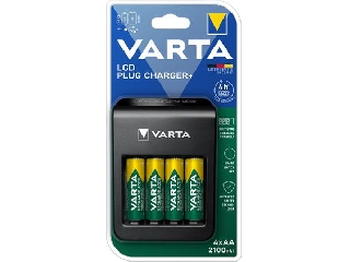 Elemtöltő, AA/AAA/9V, 4xAA 2100 mAh, LCD kijelző, VARTA 