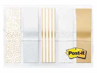 Jelölőcímke, műanyag, 5x20 lap, 11,9x43,2 mm, 3M POSTIT, fémes nyomatok