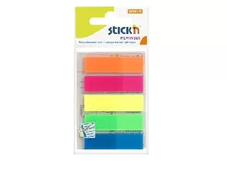Jelölőcímke, műanyag, 5x25 lap, 45x12 mm, STICK N, neon színek