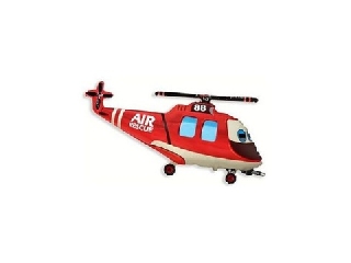 Mentőhelikopter formájú pálcára tehető fólia lufi - piros, 36 cm