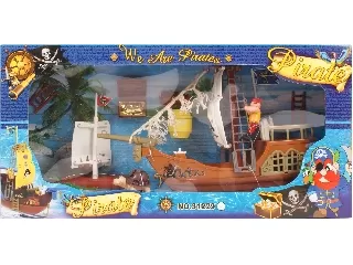 Műanyag kalózhajó figurákkal - 27 cm