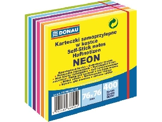 Öntapadó jegyzettömb, 76x76mm, 400 lap, DONAU, fehér és neon színek