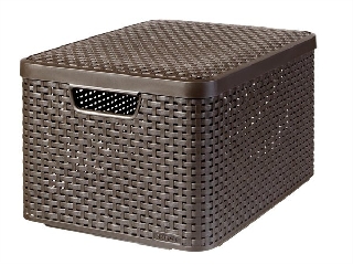 Rattan hatású kosár tetővel, 30l, sötétbarna, CURVER 