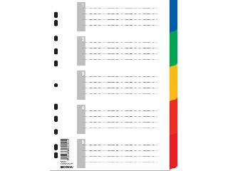 Regiszter, műanyag, A4, 5 részes, DONAU, színes