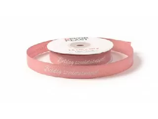 Ripsz szalag 1cm x18m rózsaszín - Boldog születésnapot