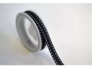 Szalag szatén oldalán szaggatott minta  1 cm széles 2méter/tekercs fekete 