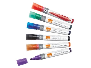 Táblamarker készlet, 1-3 mm, folyékonytintás, NOBO, 6 különböző szín