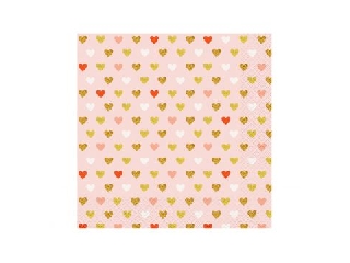 XOXO: Rózsaszín szalvéta arany szívekkel, 20 db - 33 x 33 cm